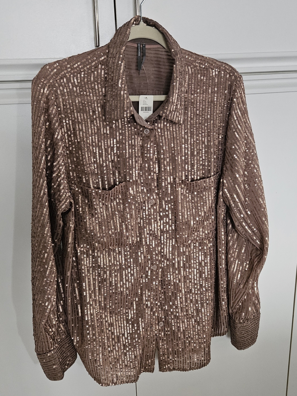 Anthropologie Brown Sequin Button-Down Shirt
